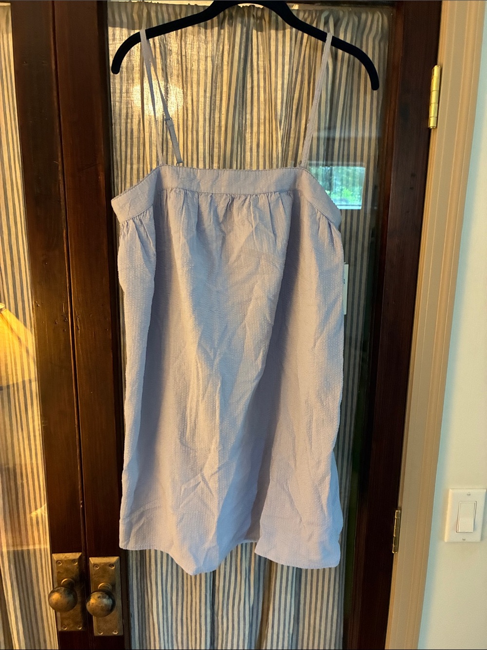 Andie Light Blue Seersucker Mini Dress with Spaghetti Straps